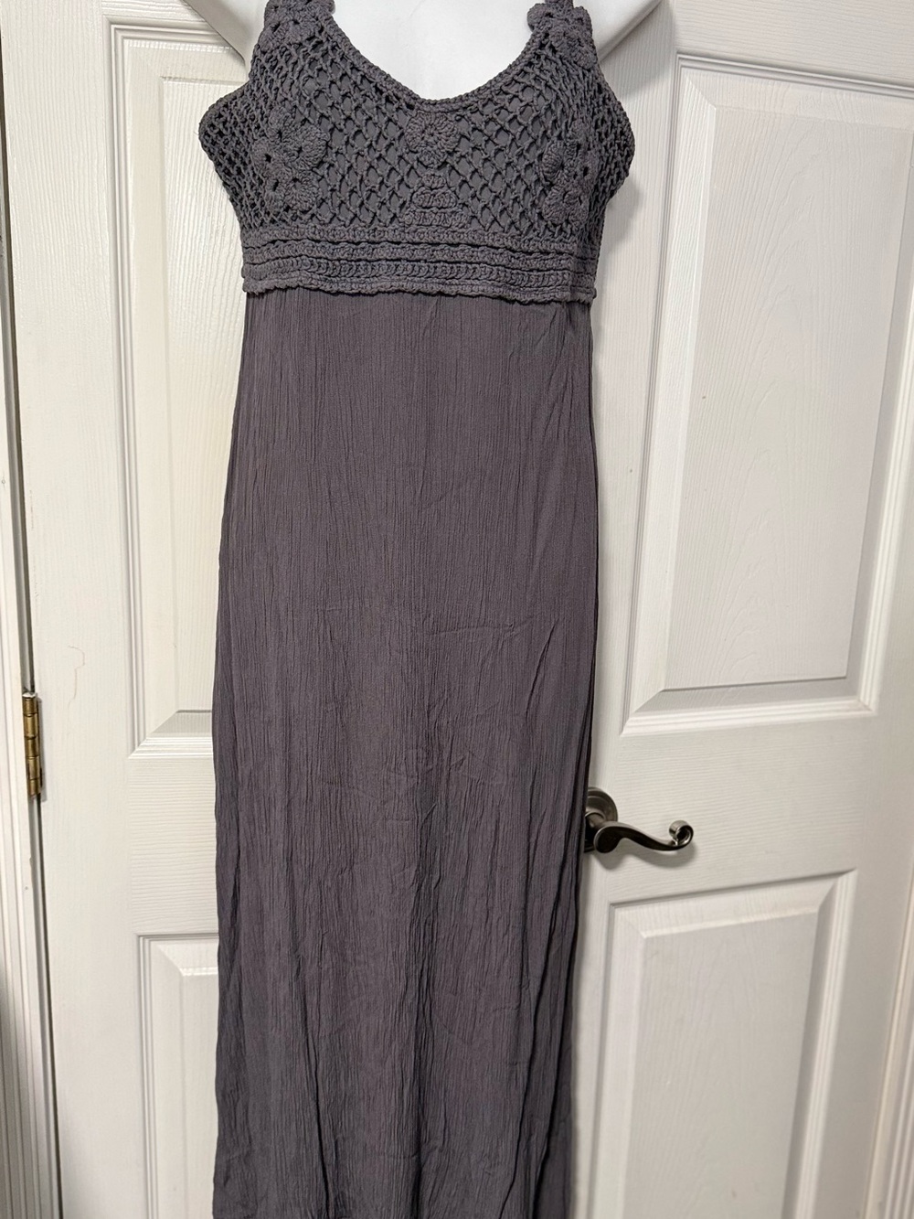 Crochet-Top Maxi Dress in Charcoal Gray